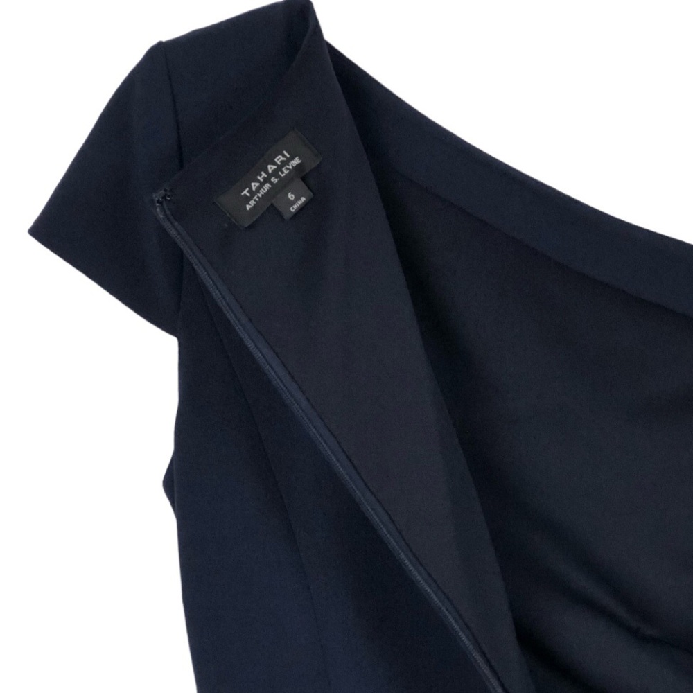 Tahari ASL Navy Asymmetric Collared Sheath Dress 6 - Picture 10 of 16